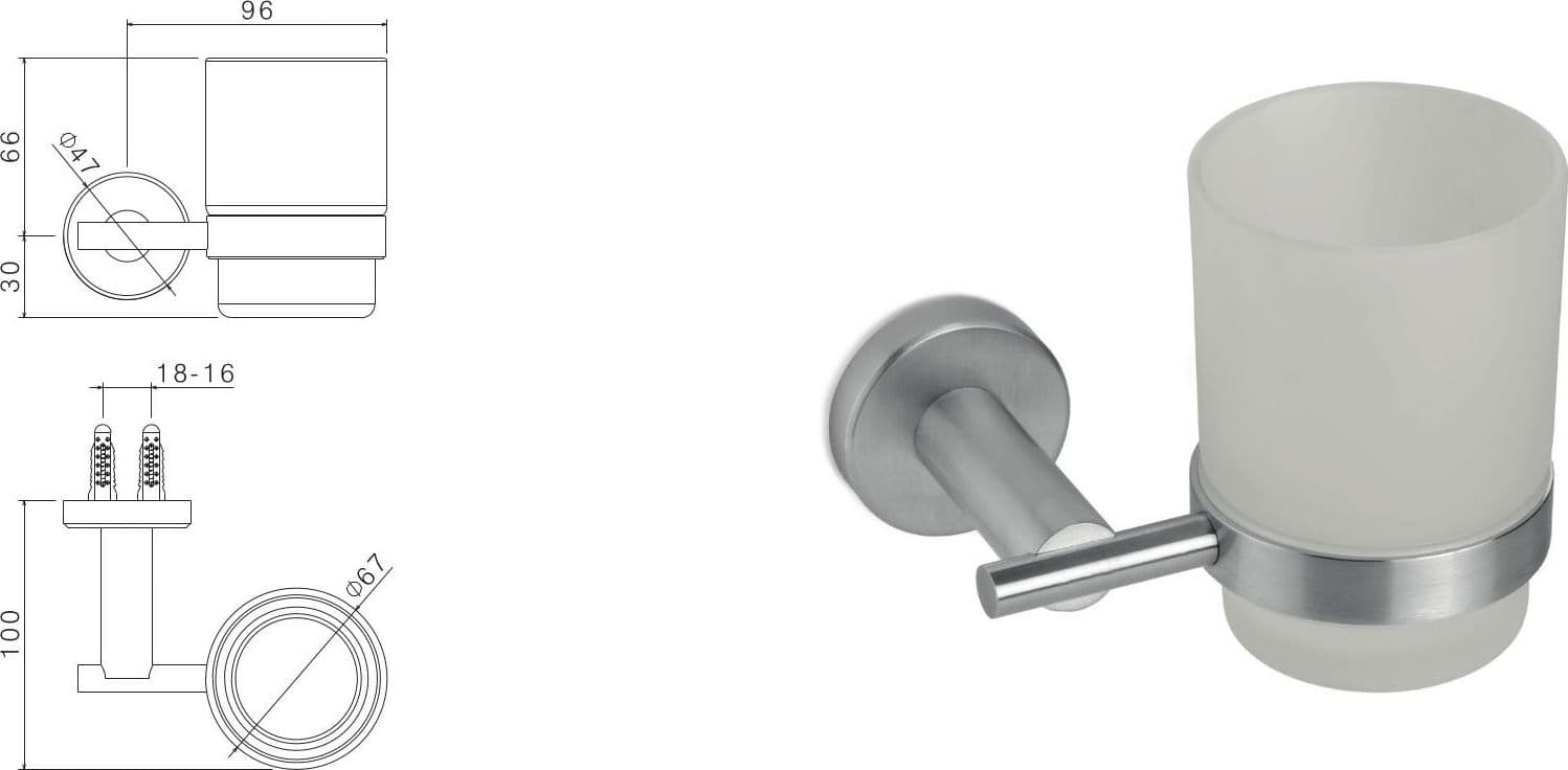 Supporto con bicchiere a muro in acciaio inox di Tubico Nilo - 2