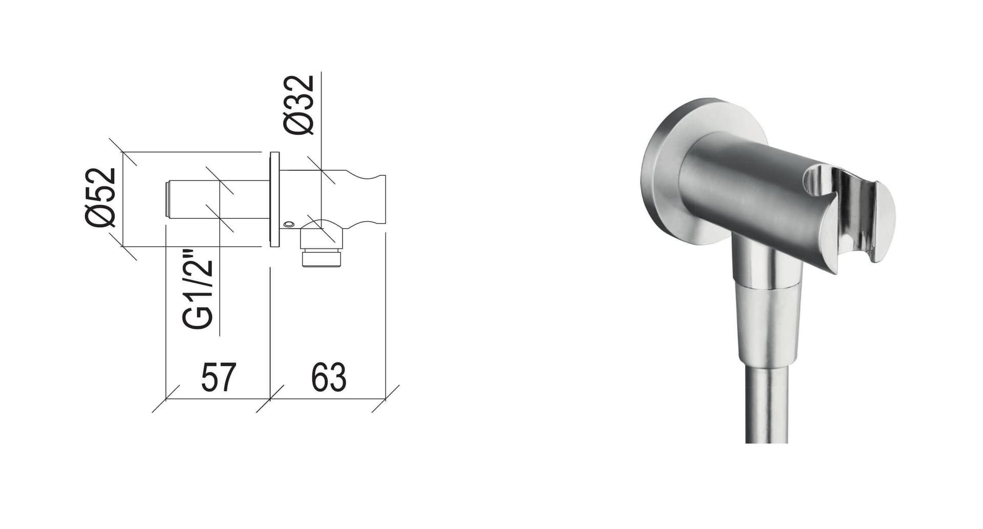 Presa d’acqua tonda G1/2” con supporto doccia fisso in acciaio inox 316L di Tubico Tevere - 2