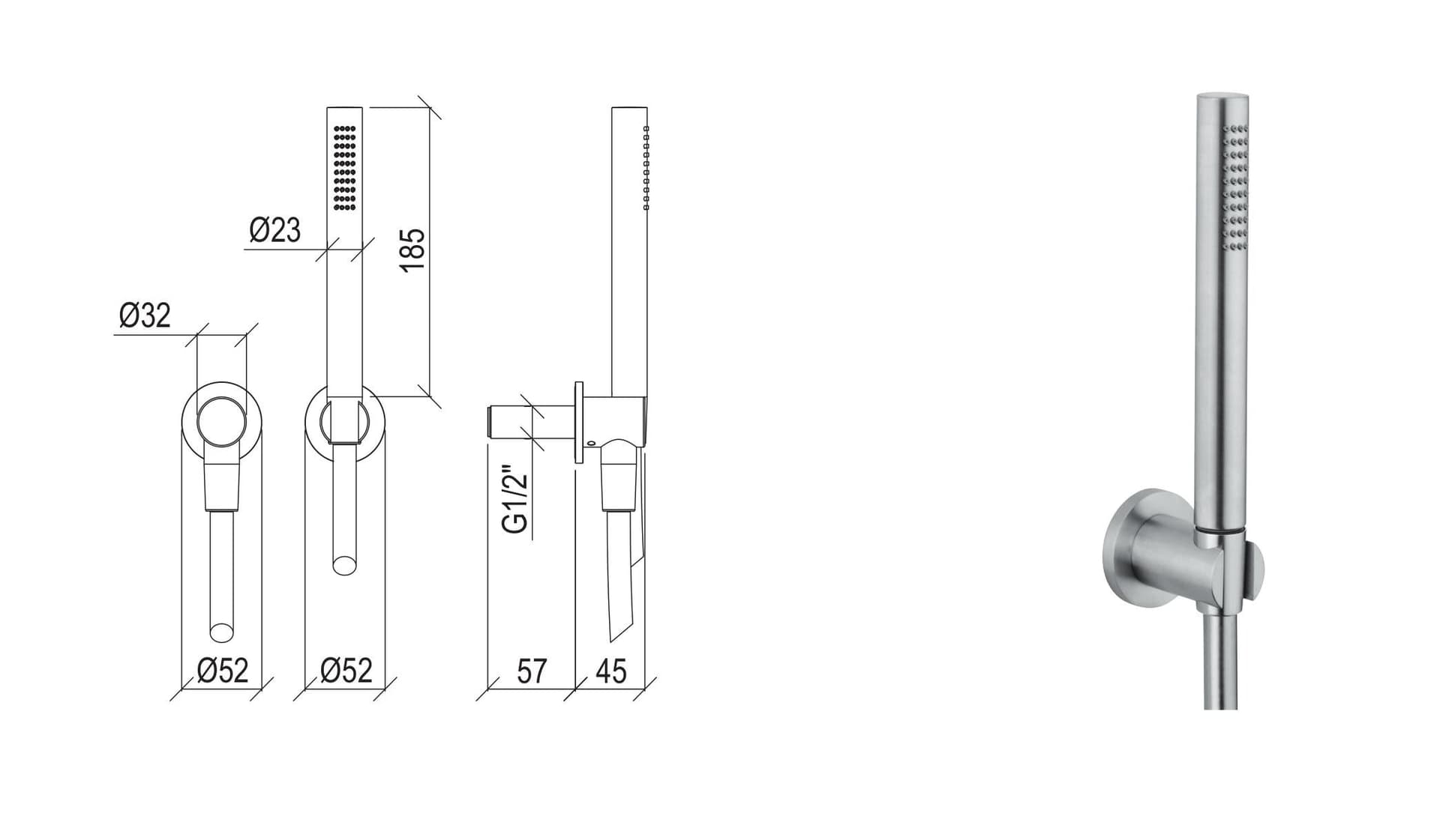 Set doccia G1/2" in acciaio inox 316L con doccetta anticalcare di Tubico Tevere - 2