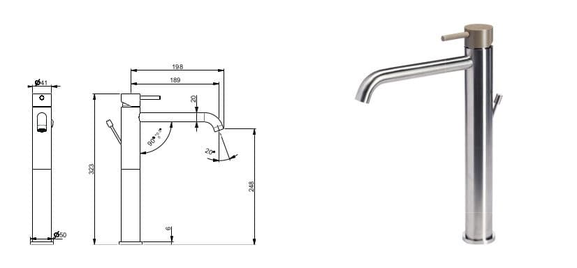 Miscelatore versione alta per lavabo con scarico e maniglia colorata di Tubico - 9