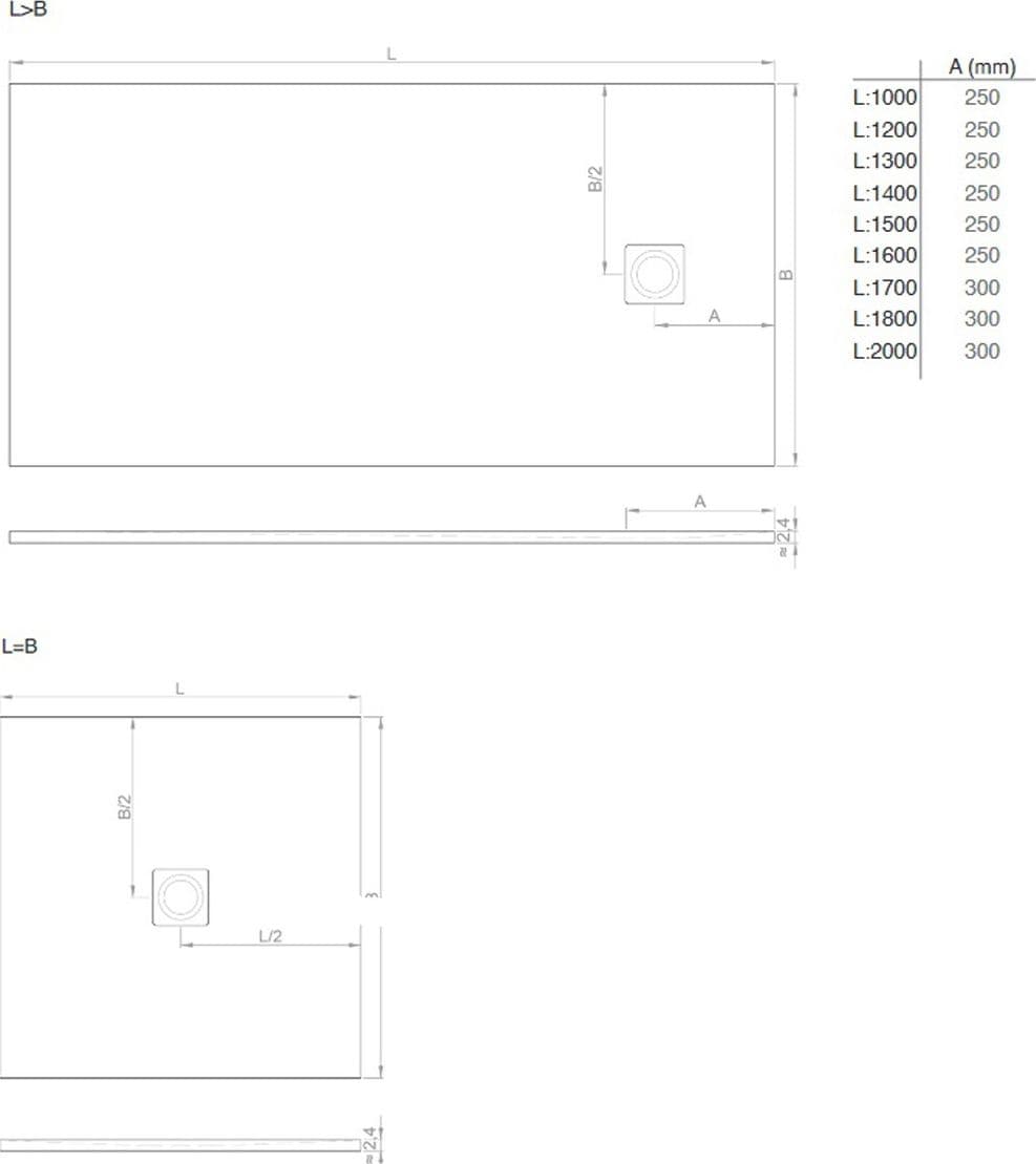 Piatto Doccia Resina finitura Ardesia Grigio con griglia inox NATURE – 70x100 – Luminosa Arredobagno – minimalista