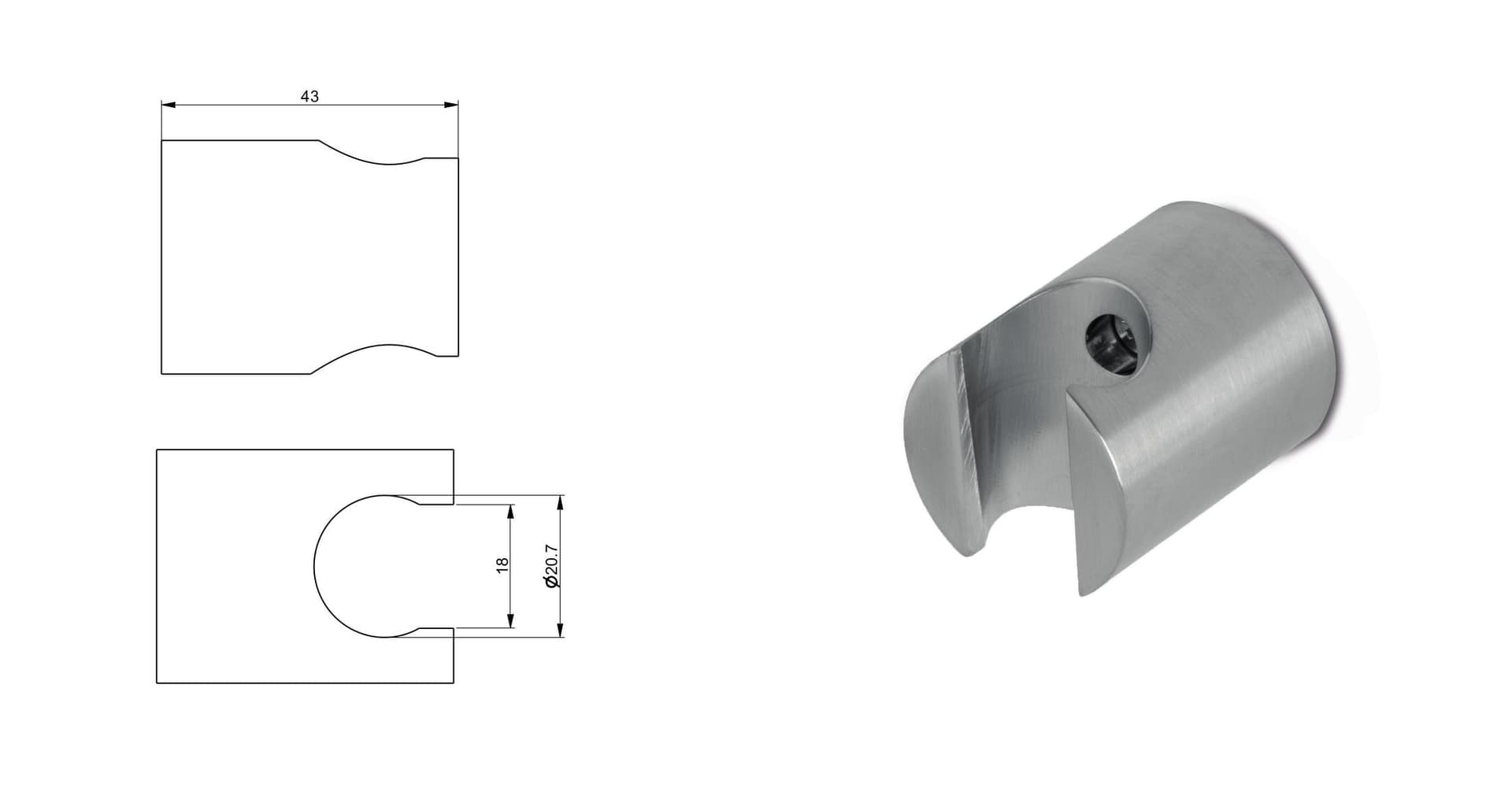 Supporto fisso a parete per doccetta in acciaio inox di Tubico Nilo - 2