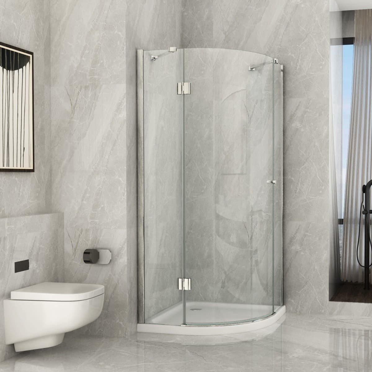 Box-Doccia-Semicircolare-Porta-Battente-Trasparente-8mm-H195cm-AIR