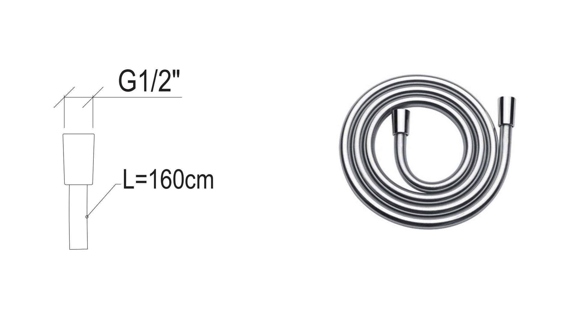 Flessibile per doccia lungo 160 cm “Cromalux Supreme”, attacco conico G1/2” di Tubico Tevere - 2