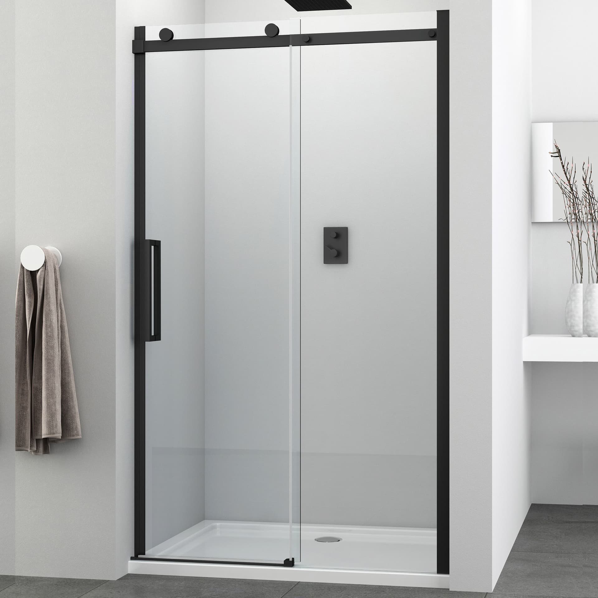 Porta Doccia Scorrevole Trasparente Anticalcare 8mm profili neri H200 Black - 5