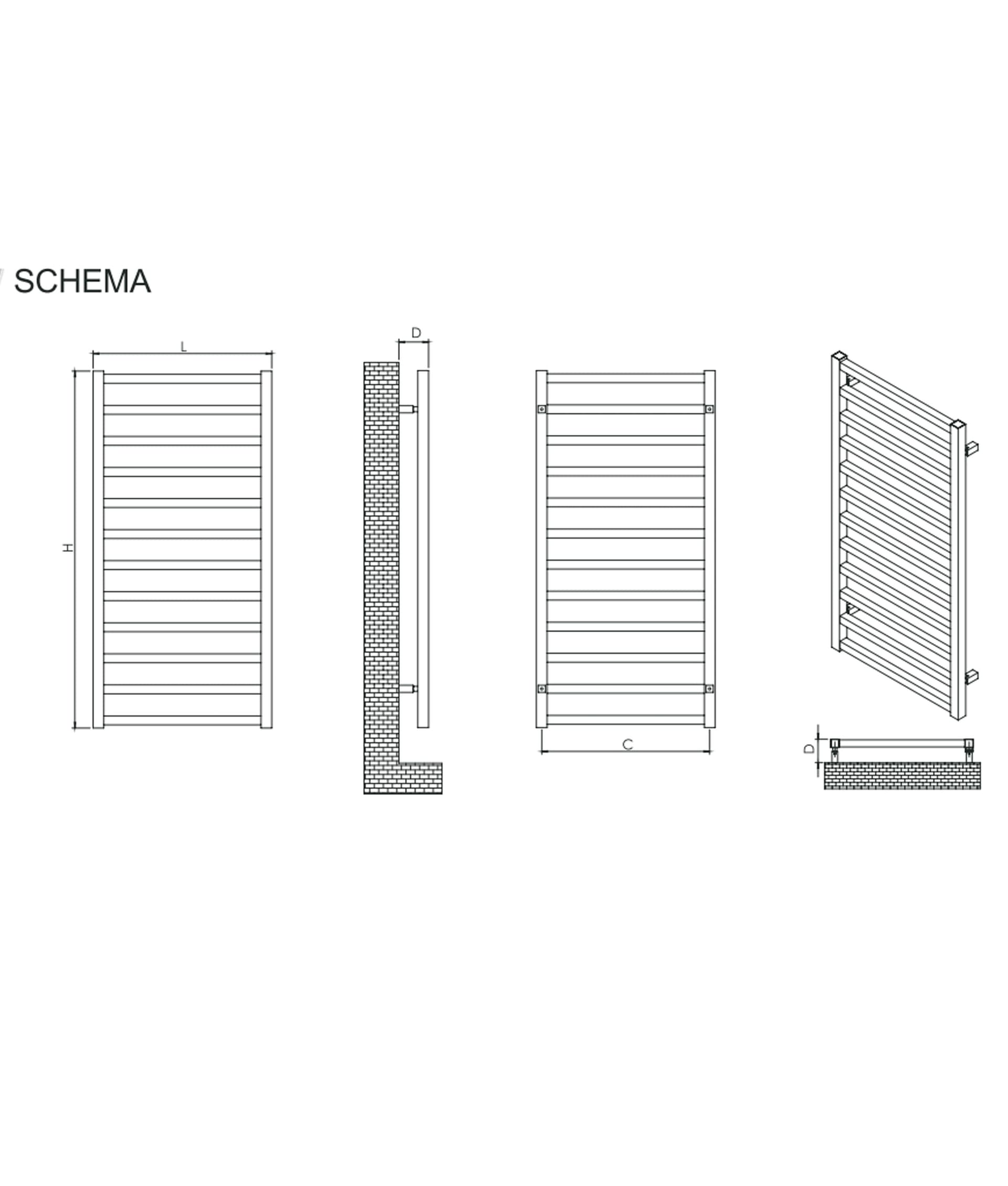 Scaldasalviette Cromato Design Idraulico Klamia 1000x500 o 1700x500 interasse 470 - 5