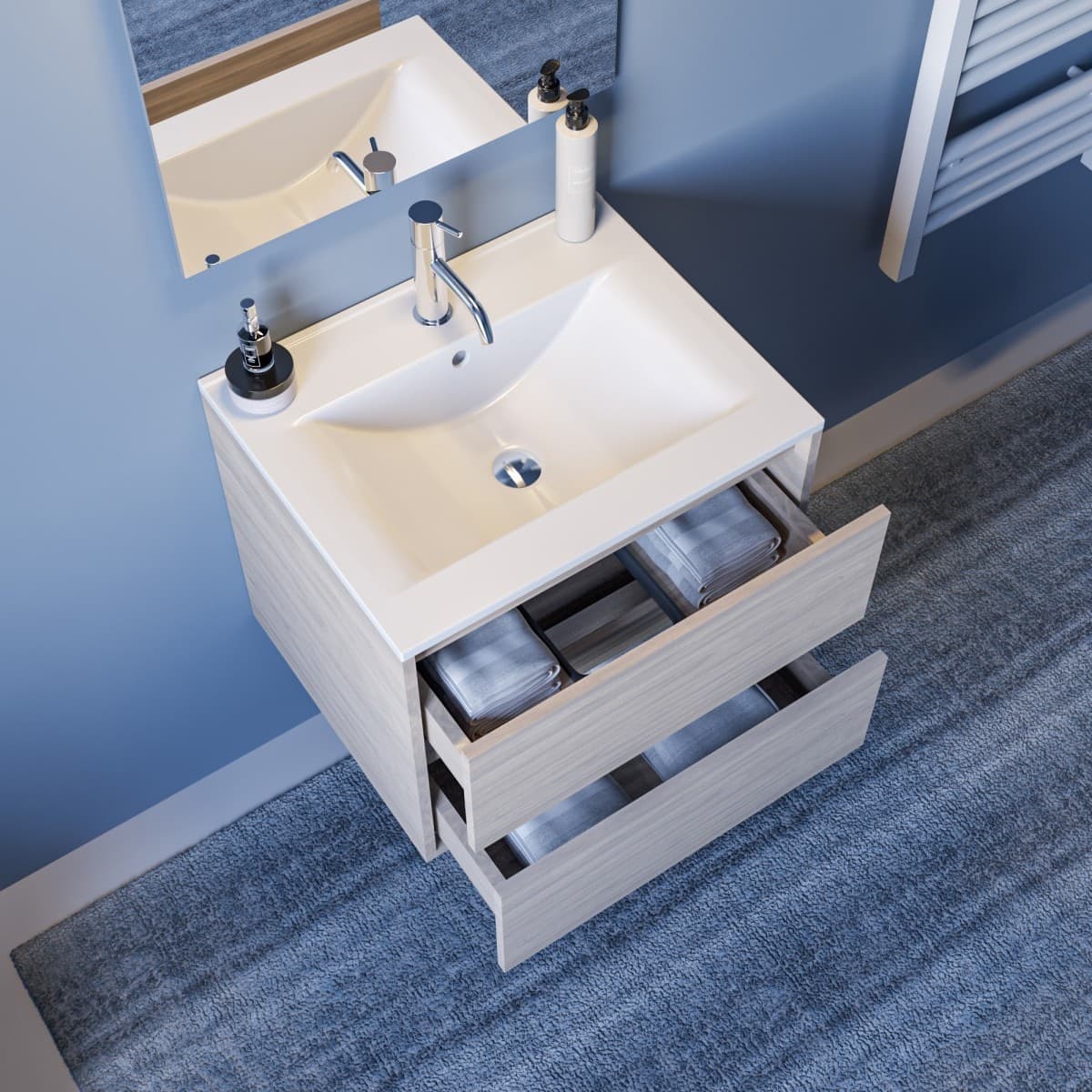 Mobile-Bagno-sospeso-in-legno-chiaro-da-60cm-con-cassetti