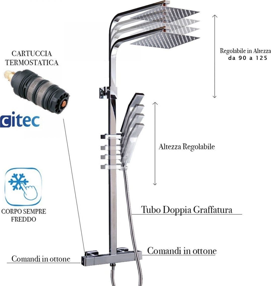 Colonna Doccia Termostatica cromata con soffione Quadrato 20cm - 4