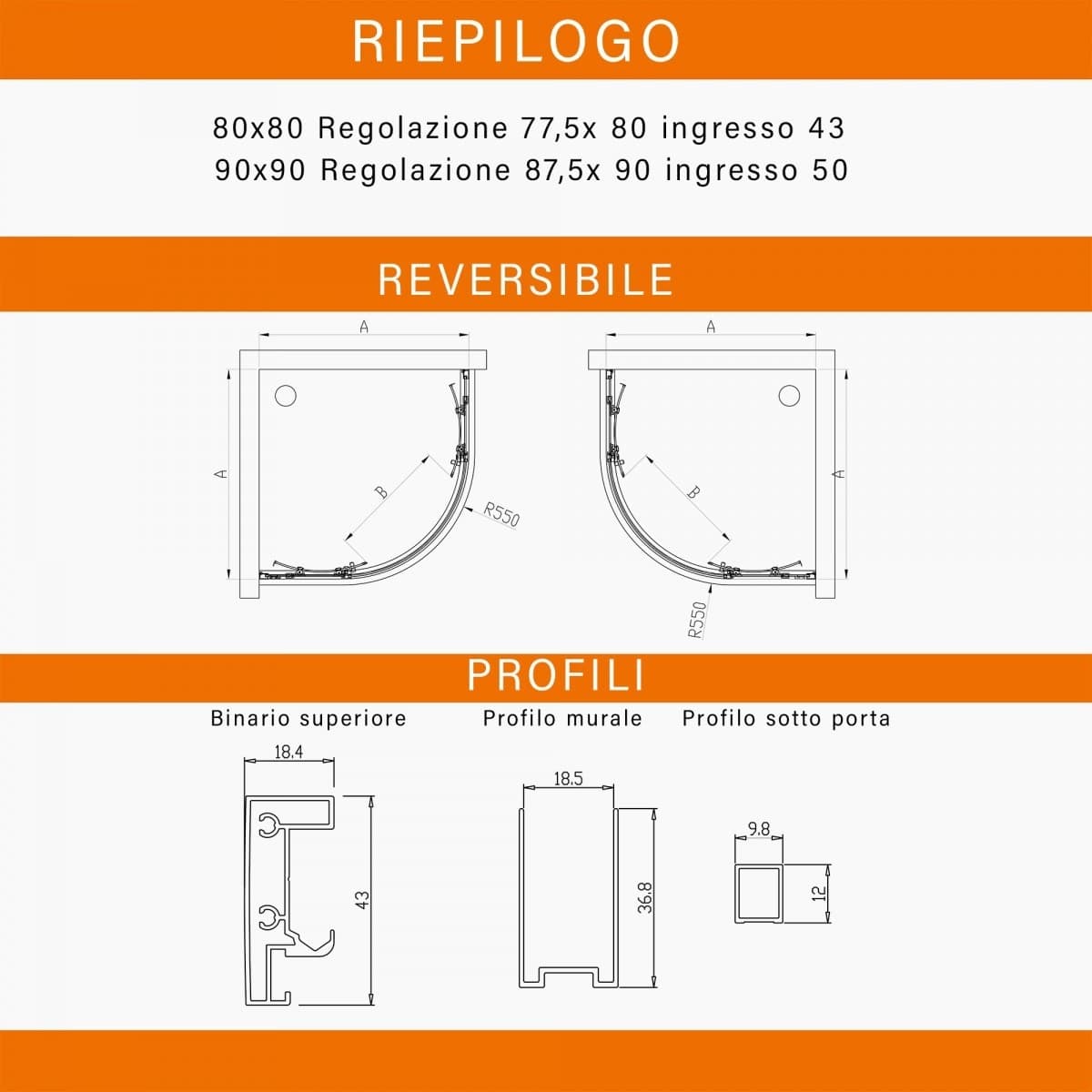 Box Doccia Semicircolare doppia porta scorrevole Satinato Anticalcare 6mm H195 Athena - 5