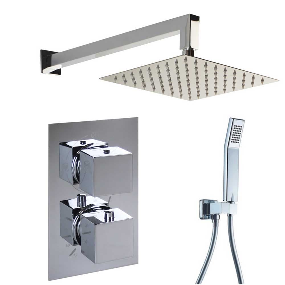Set Doccia incasso con soffione, braccio, miscelatore termostatico, doccetta e flessibile - 8