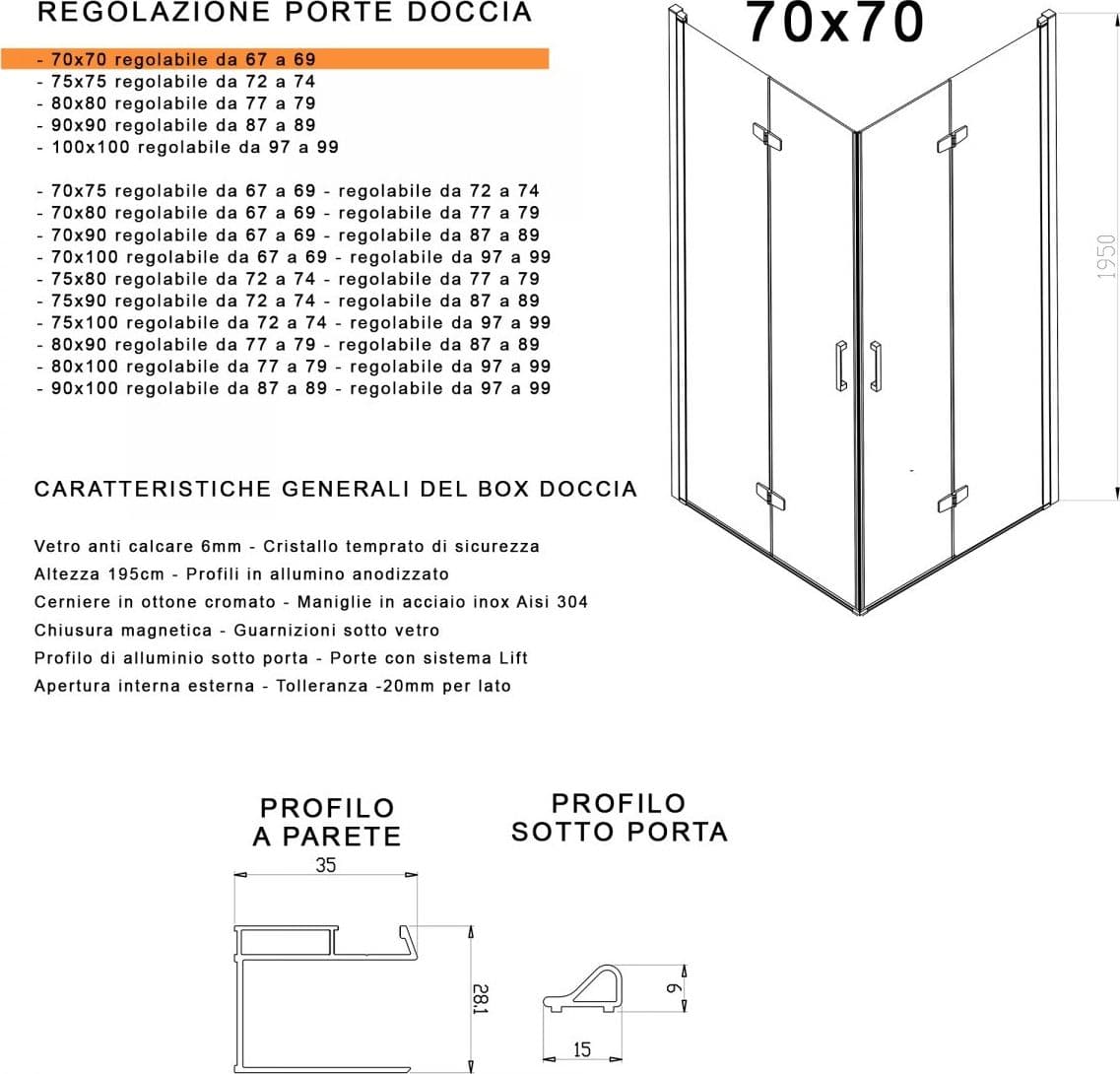 Box Doccia 2 lati a Libro a doppia anta pieghevole Trasparente Anticalcare 6mm H195 Butterfly – 70x70 – Olimpodocce – giacca