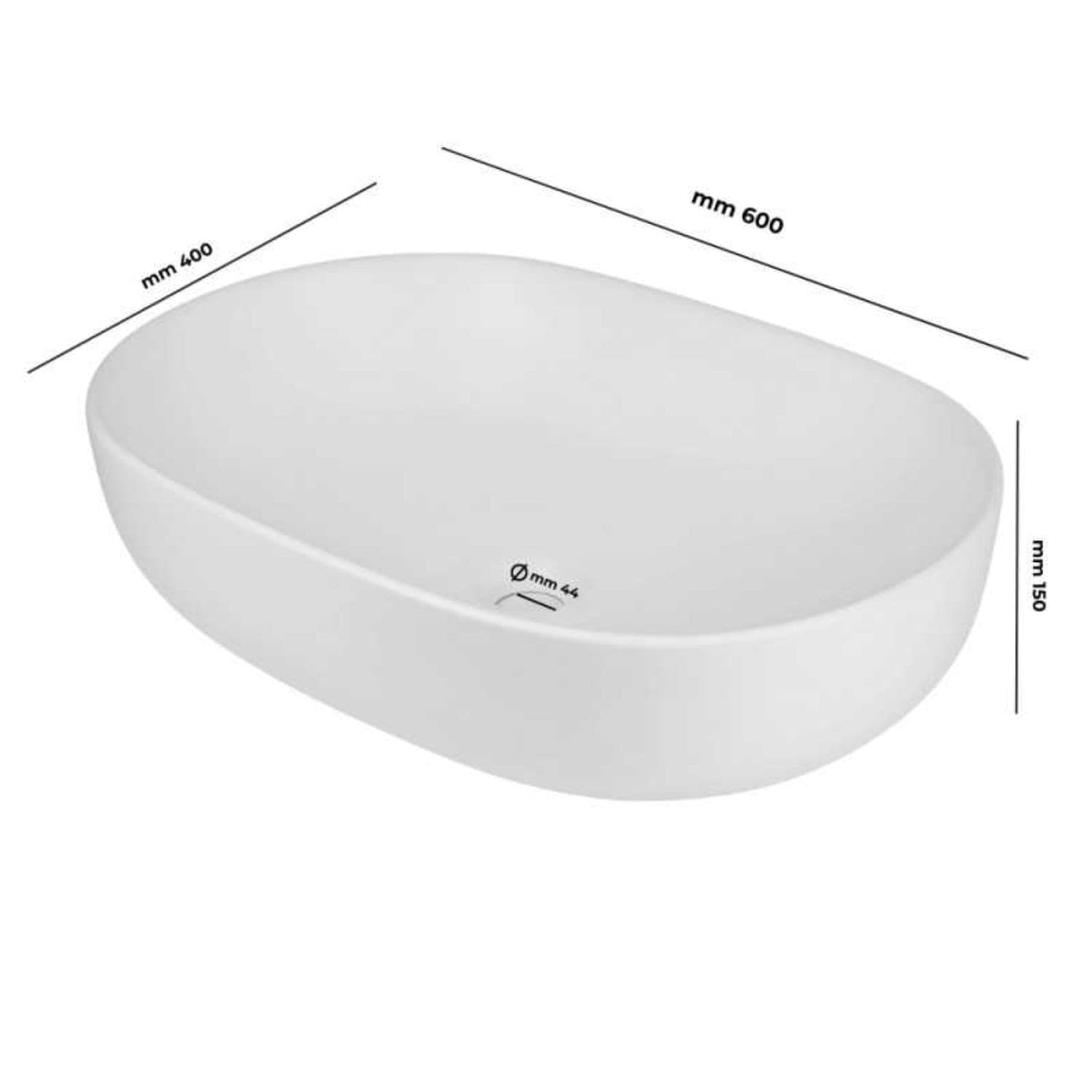 Lavabo Da Appoggio Ceramica Bianco Ovale Arredo Bagno Lavandino 60x40x15 Cm - 11
