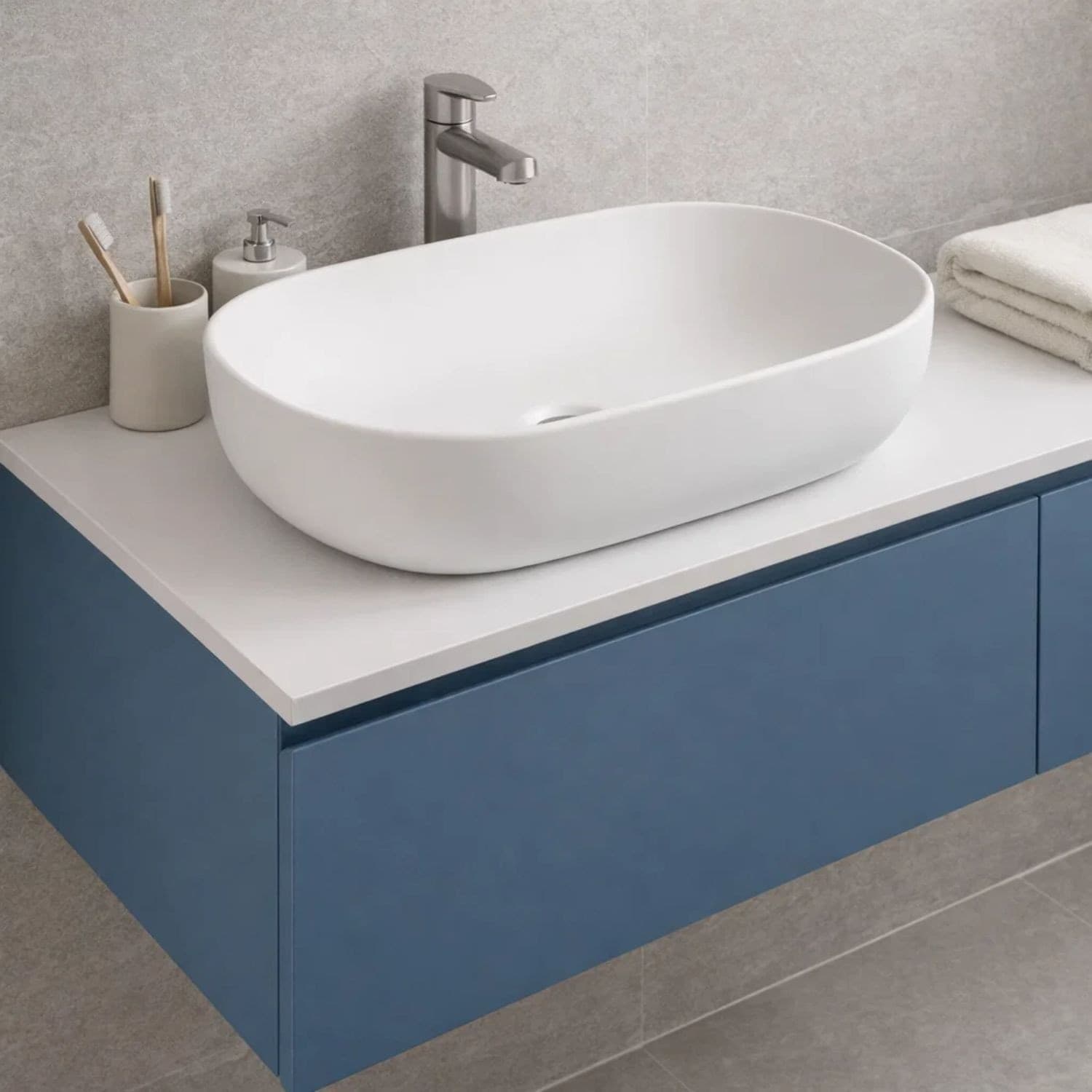 Lavabo Da Appoggio Ceramica Bianco Ovale Arredo Bagno Lavandino 60x40x15 Cm - 12