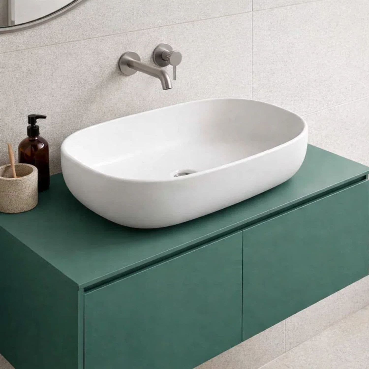 Lavabo Da Appoggio Ceramica Bianco Ovale Arredo Bagno Lavandino 60x40x15 Cm - 10