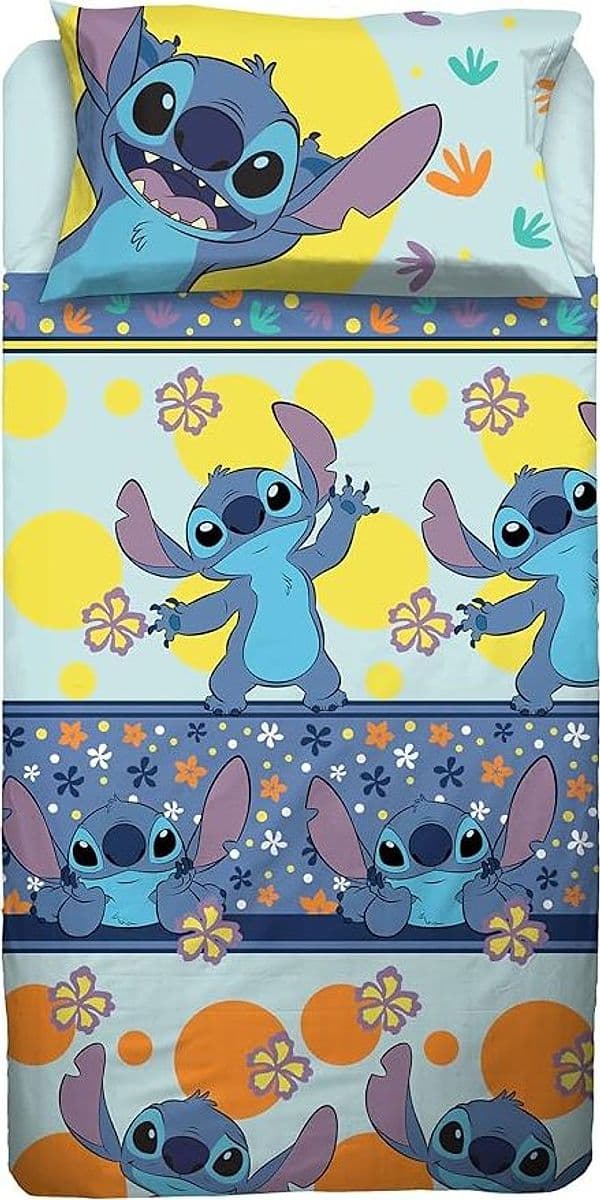 Completo lenzuola stitch  100% cotone – Una Piazza e Mezza – Disney – giocattolo