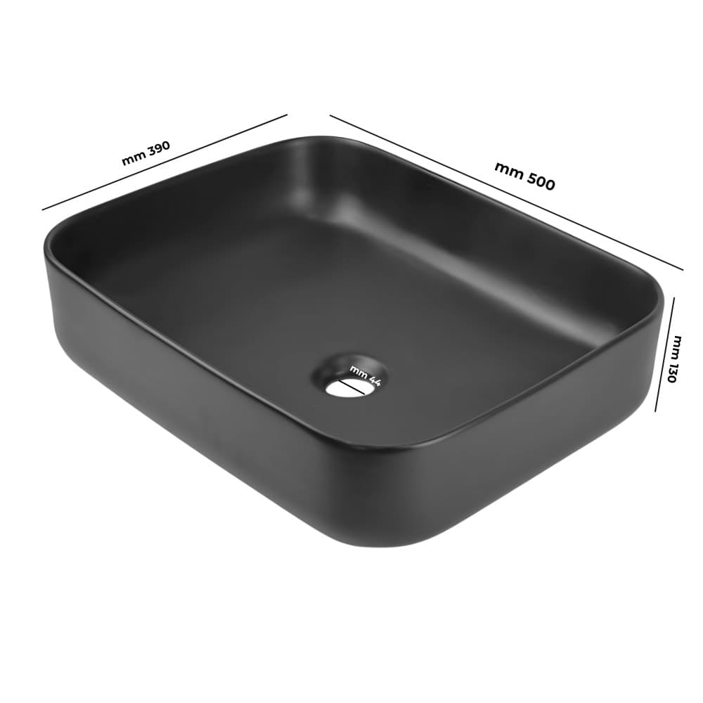 Lavabo Appoggio Ceramica Nero Rettangolare Lavandino Arredo Bagno 50x39x13 Cm - 3