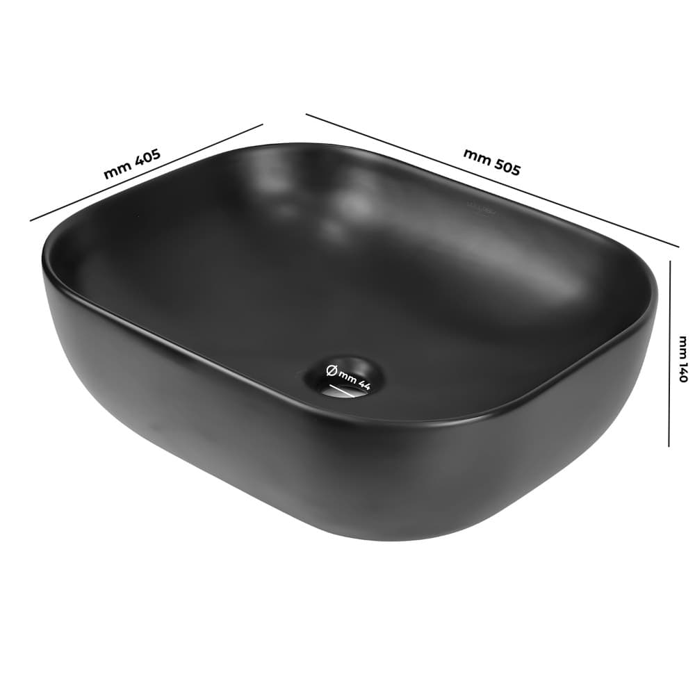 Lavabo Da Appoggio Ceramica Nero Ovale Lavandino Arredo 50,5x40,5x14 Cm - 3