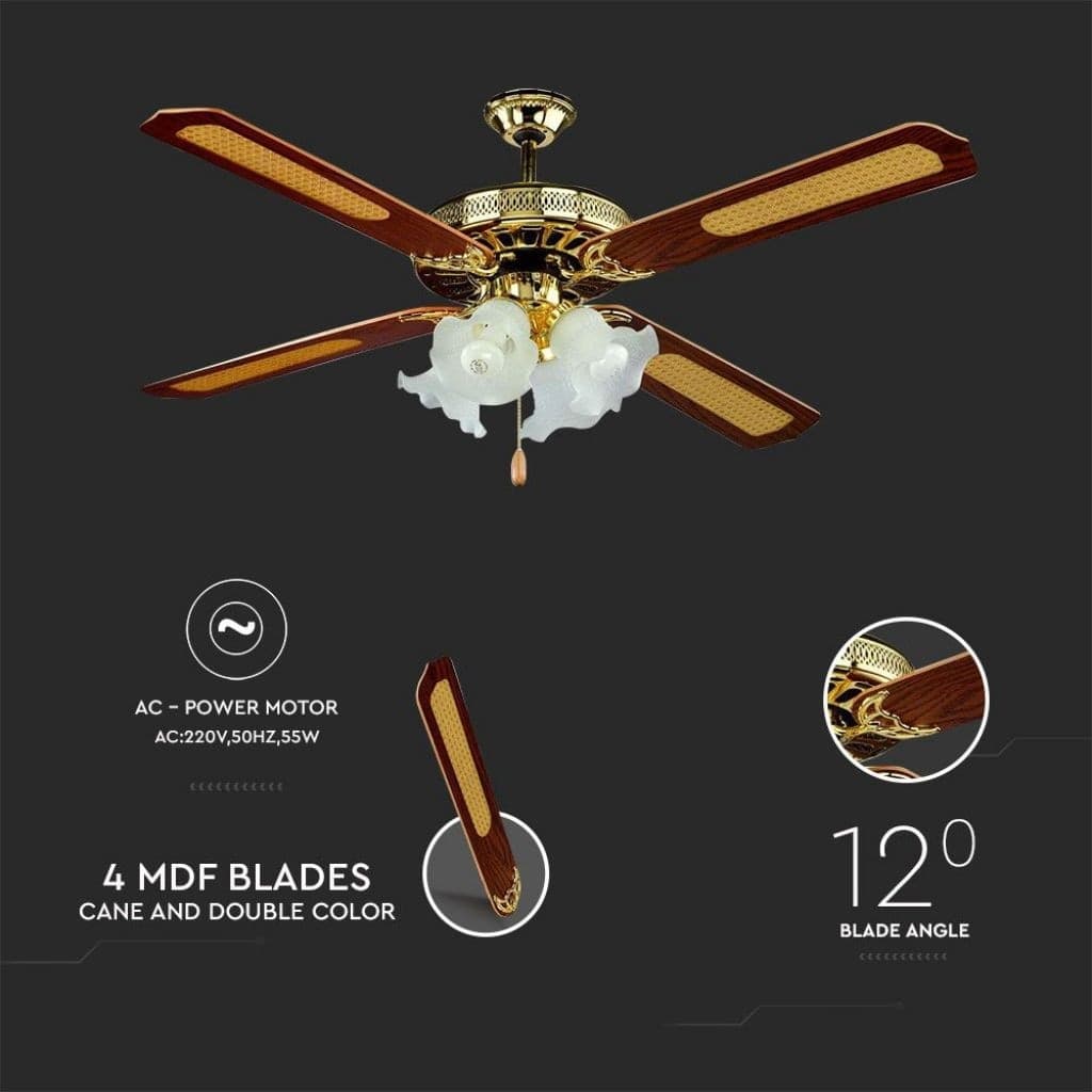 VENTILATORE DA SOFFITTO 60W 4 PALE CON PORTALAMPADA PER 4 LAMPADINE LED E27 - 6