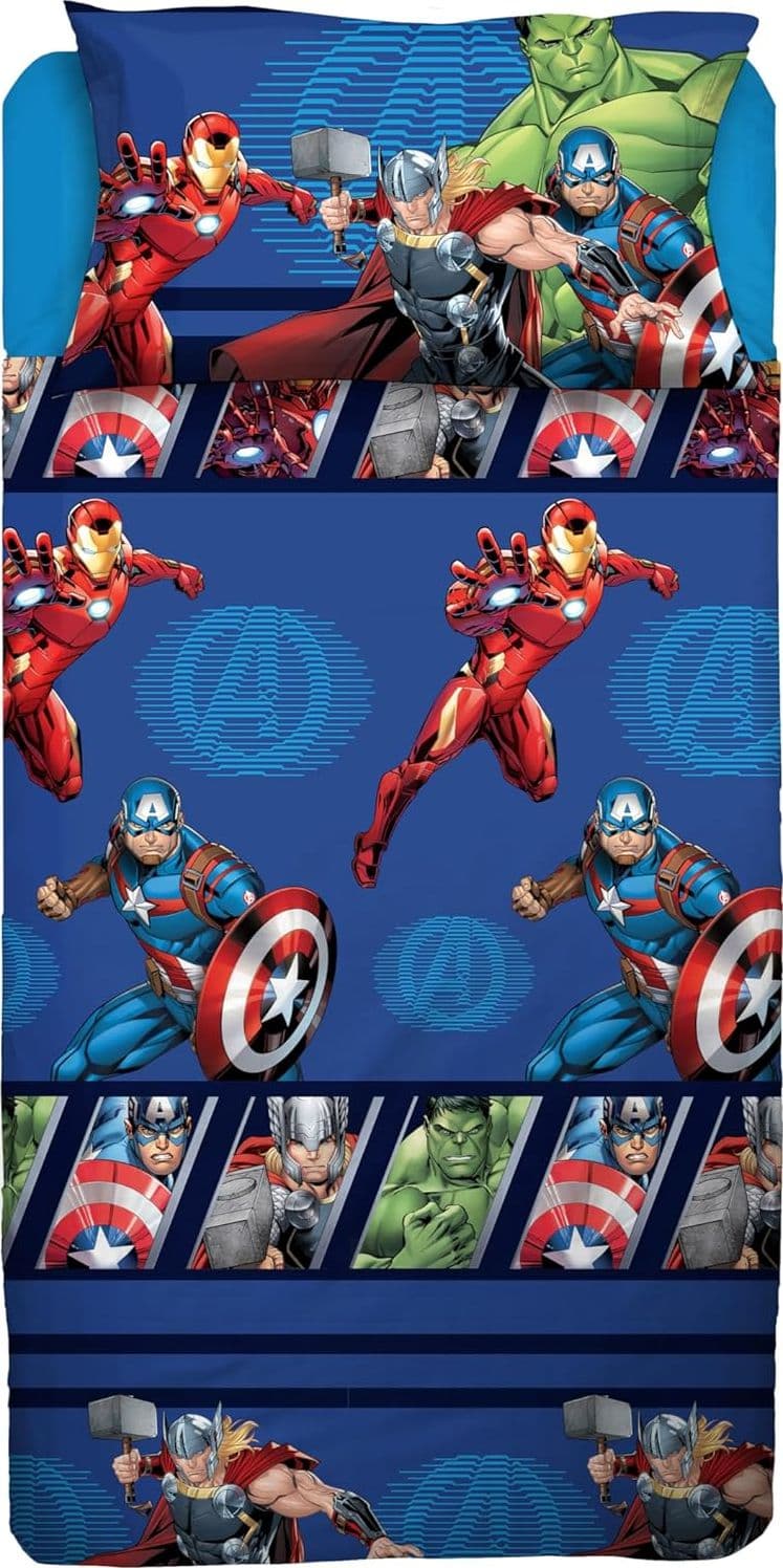 Completo lenzuola avengers  100% cotone – Disney – Una Piazza e Mezza – giocattolo