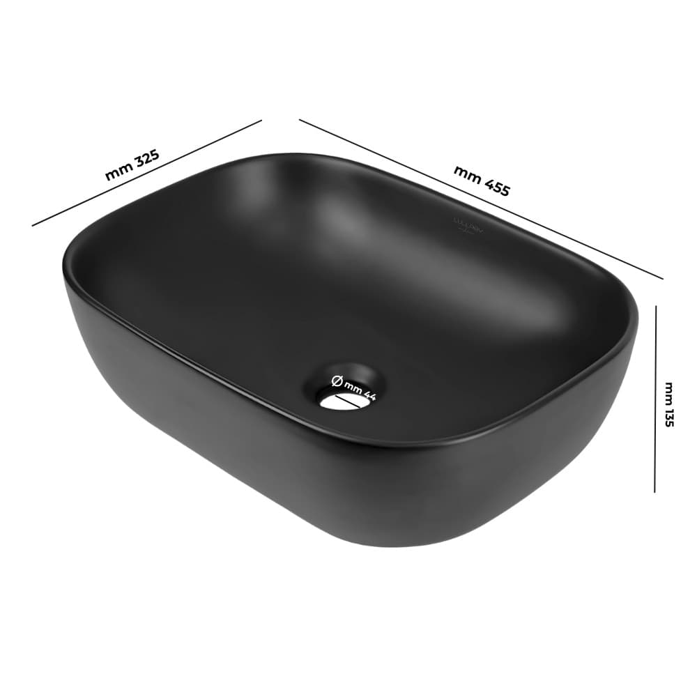 Lavabo Da Appoggio Ceramica Nero Rettangolare Arredo Bagno 45,5x32,5x13,5 Cm - 3