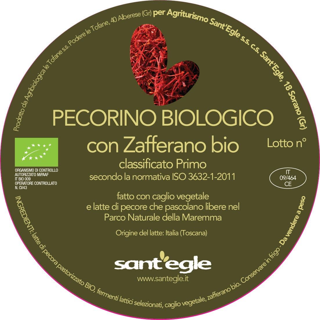 Pecorino Biologico allo Zafferano, 600 gr in Zafferano Sant’Egle Shop Biologico - Sorano, commercioVirtuoso.it