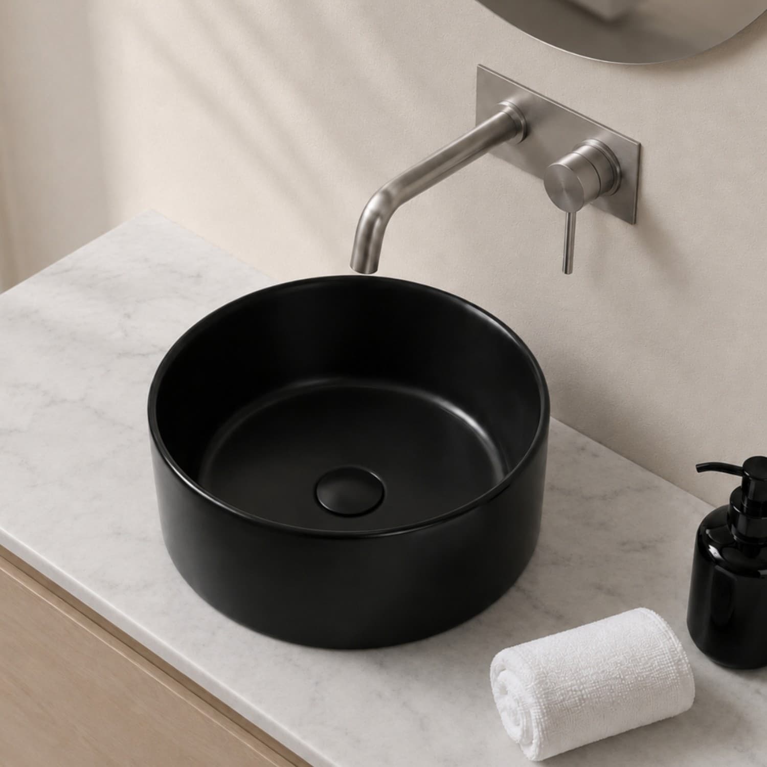 Lavabo Tondo In Ceramica Nera Opaca Per Bagno