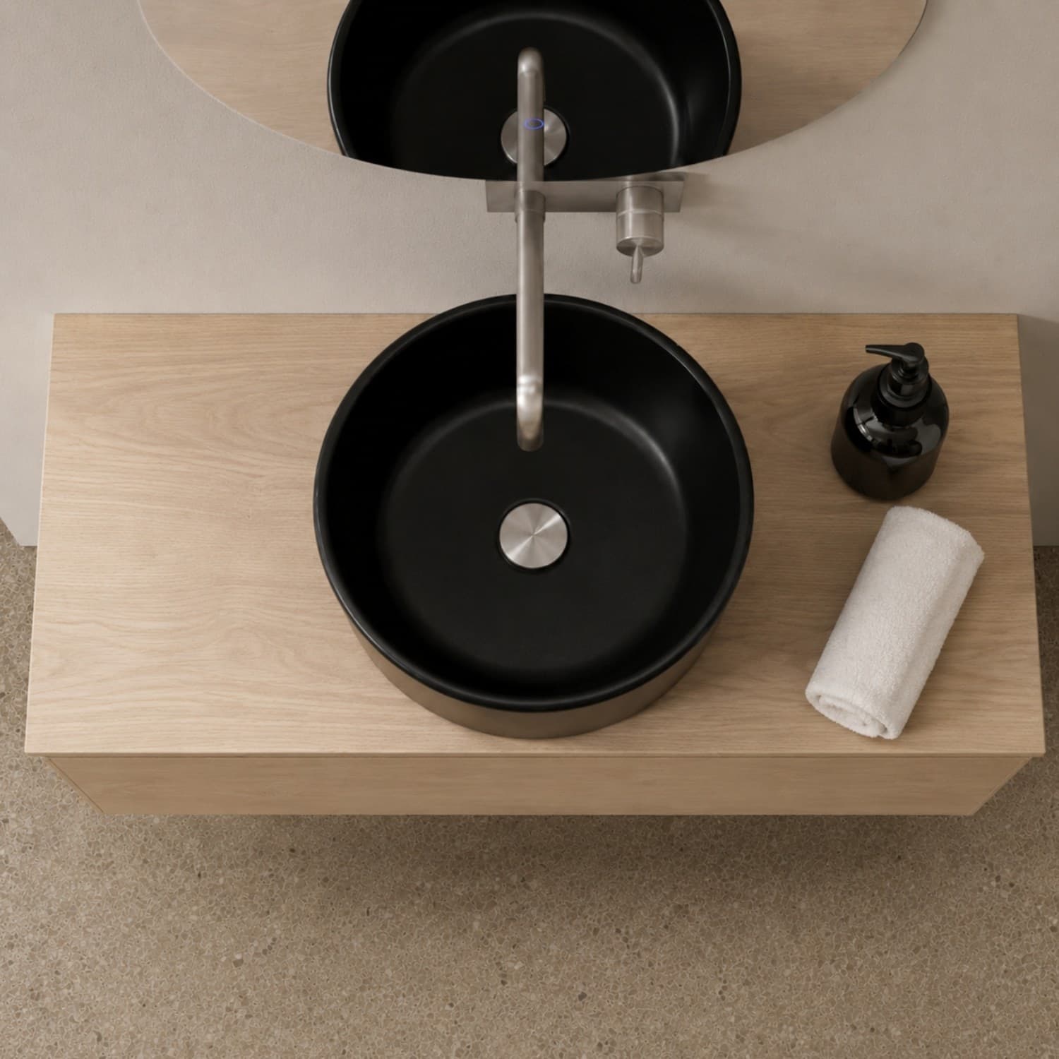 Lavabo Tondo In Ceramica Nera Opaca Per Bagno - 5