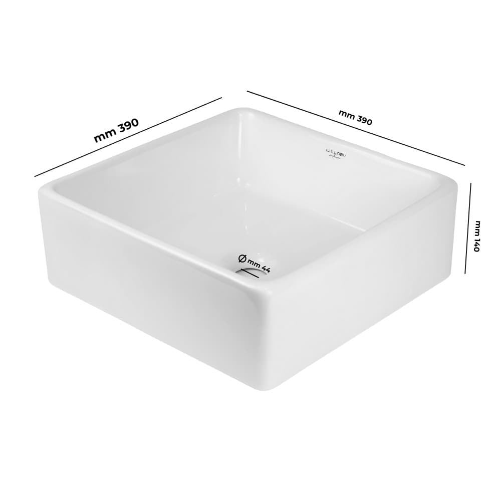 Lavabo Da Appoggio Ceramica Bianco Quadrato Arredo Bagno Lavandino 39x39x14 Cm - 3