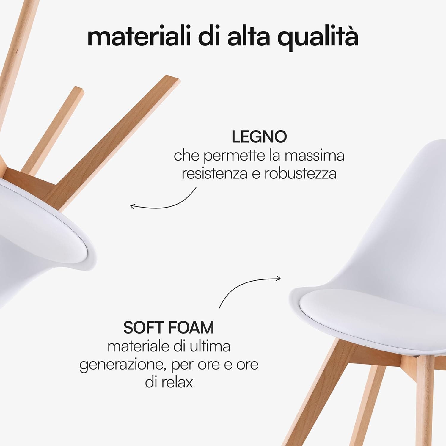 Sedia in Polipropilene Norvegia con gambe in legno e cuscino da interno in Sedie Decor Space - Altamura, commercioVirtuoso.it