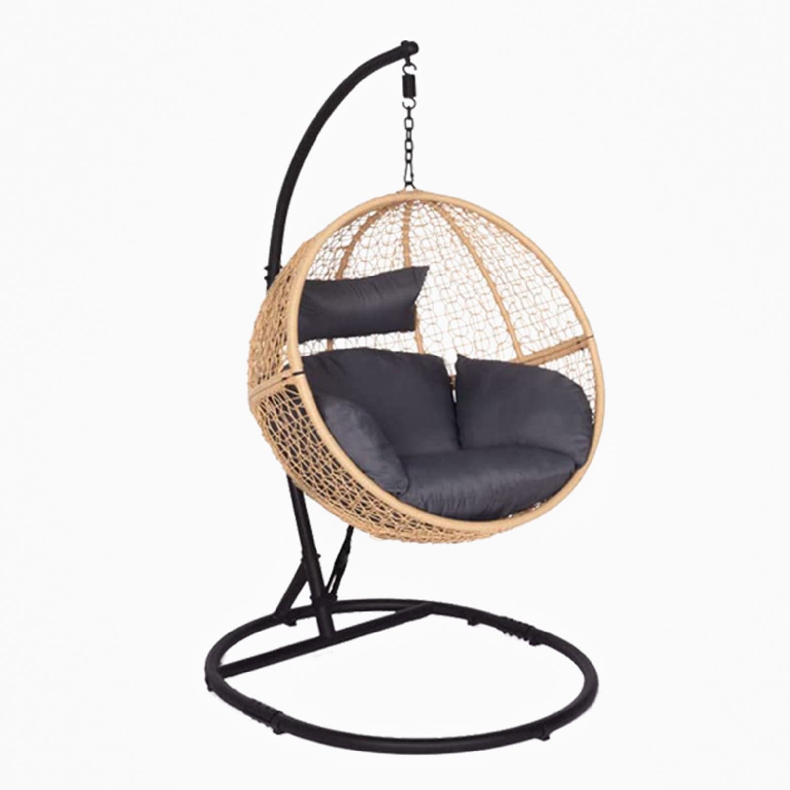 Poltrona a dondolo sospesa "Kubra" per giardino e veranda in rattan con cuscino in Dondoli coperti Decor Space - Altamura, commercioVirtuoso.it