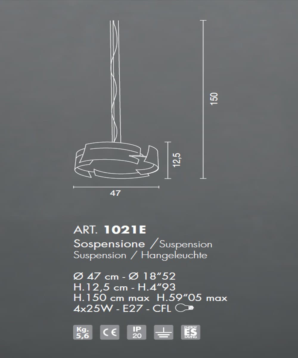 Lampadario moderno Selene illuminazione VULTUR 1021E 1024E E27 LED acciaio sospensione - 10