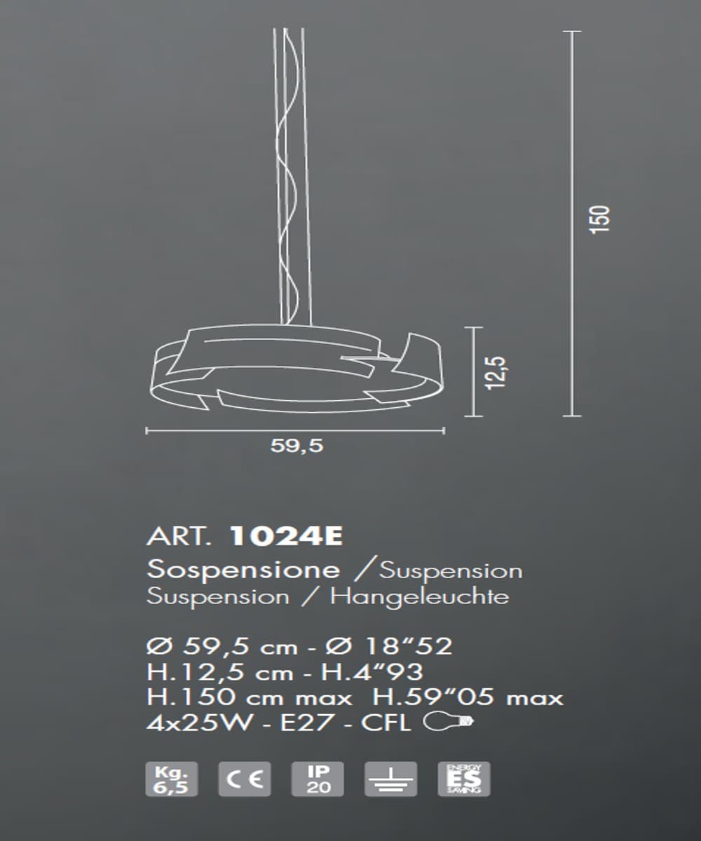 Lampadario moderno Selene illuminazione VULTUR 1021E 1024E E27 LED acciaio sospensione - 11
