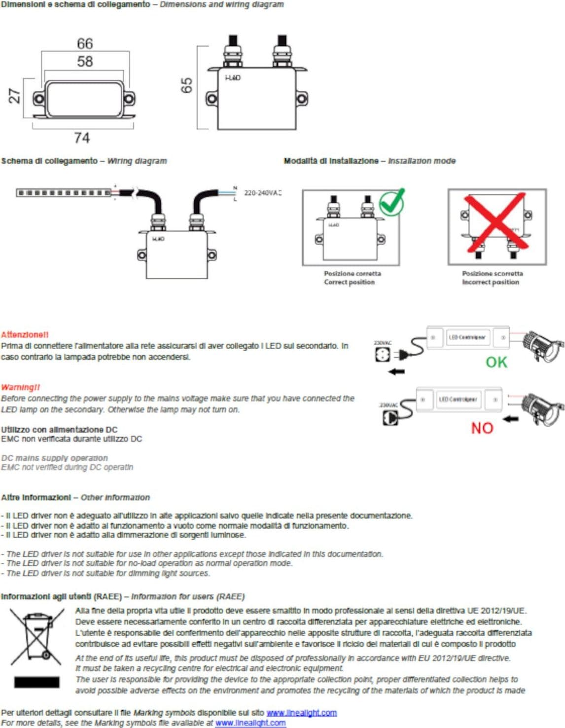 Alimentatore Linea Light 89420 driver 4.5W esterno IP67 - 3