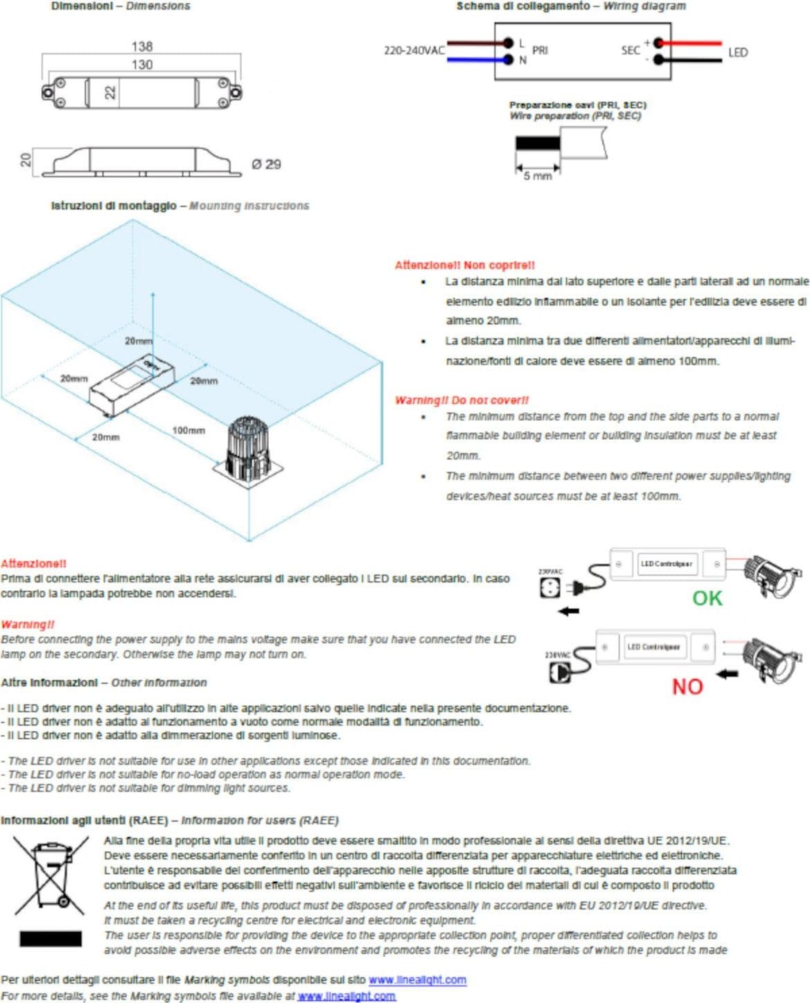 Alimentatore Linea Light 99307 trasformatore IP40 350mA - 4