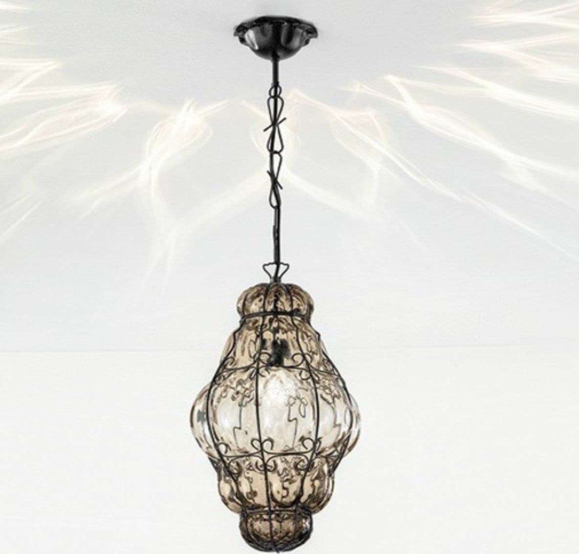 Lampadario classico Sylcom TIEPOLO 1435 INOX E14 LED acciaio vetro soffiato sospensione – Fumè – moderno