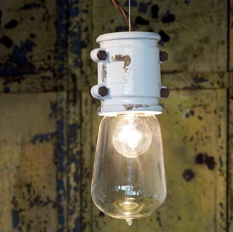 Lampadario rustico Ferroluce Retrò URBAN C1520 E27 LED treccia ceramica sospensione - 15