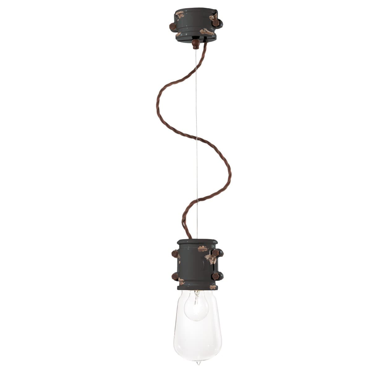 Lampadario rustico Ferroluce Retrò URBAN C1520 E27 LED treccia ceramica sospensione - 18