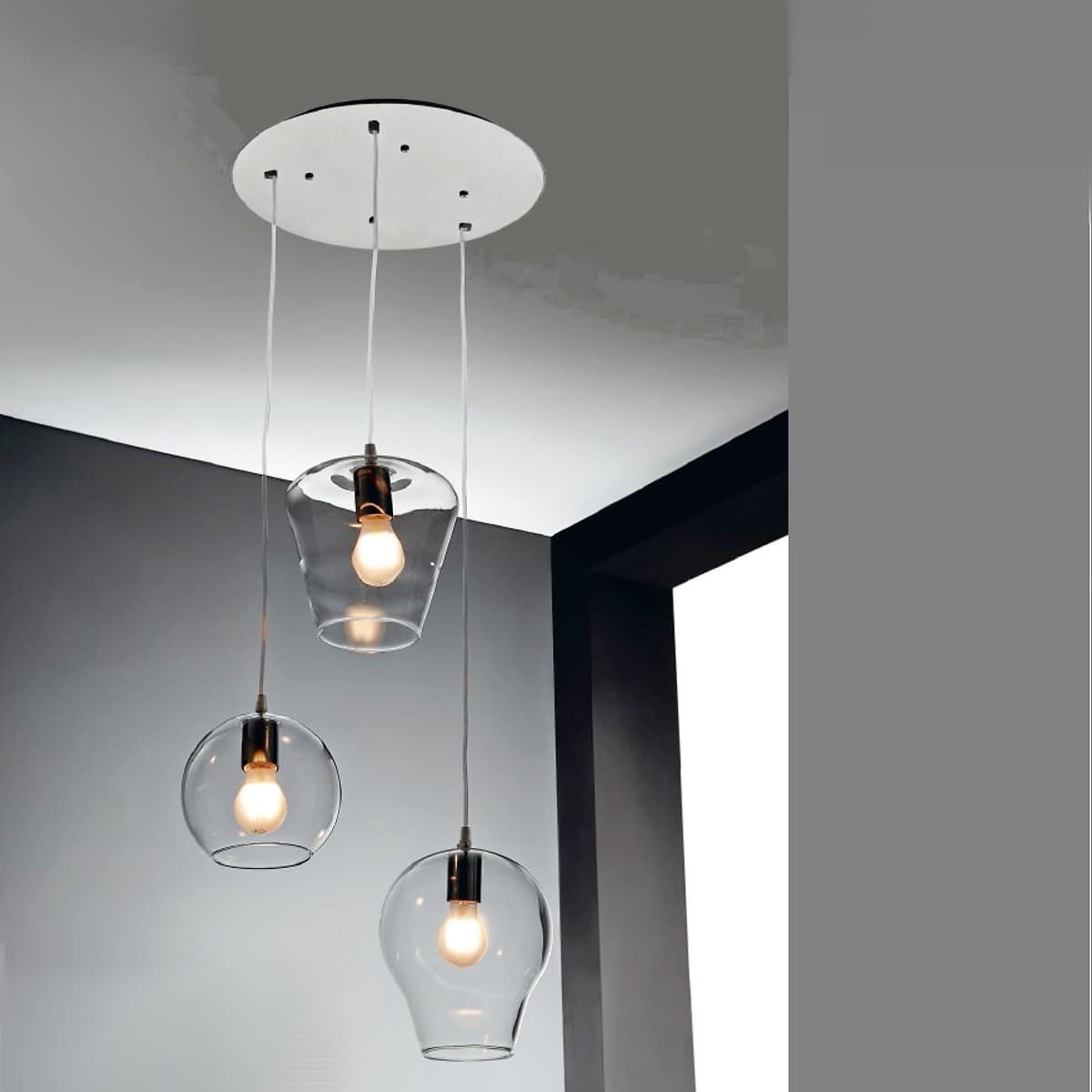Lampadario Illuminando PAGODA 3 E27 LED sospensione moderna vetro trasparente lampada soffitto - 8
