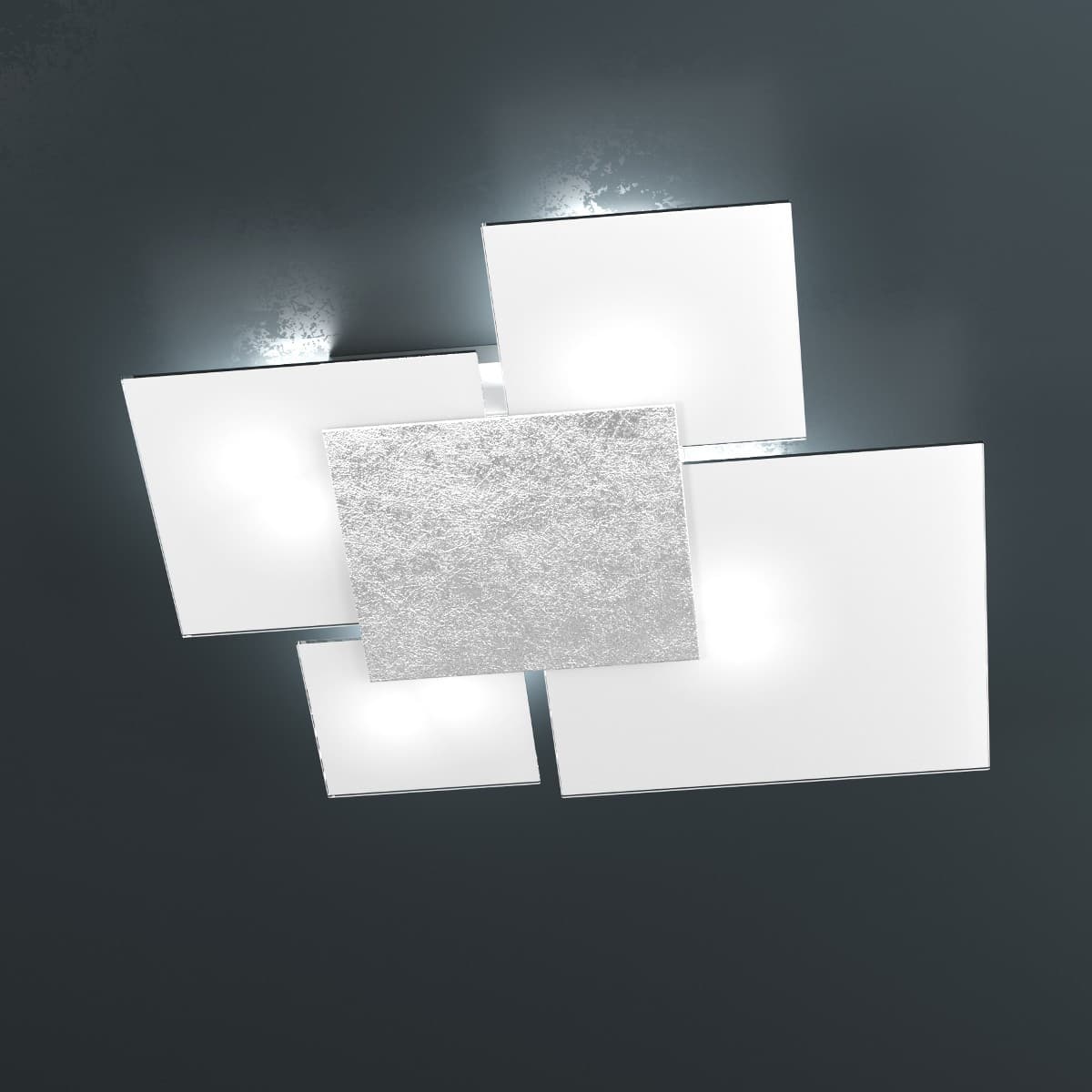 Plafoniera moderna Top Light UPGRADE 1148 70 E27 LED vetro lampada parete soffitto – Foglia argento – bianco