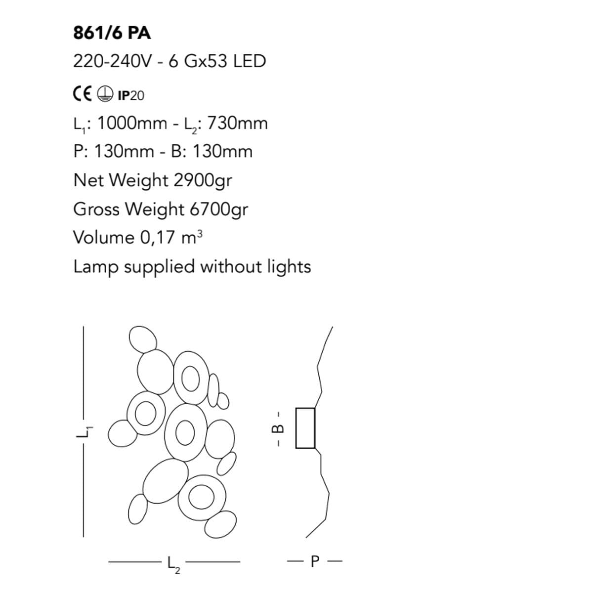 Applique moderno Cattaneo MICKEY 861 6PA LED GX53 9W lampada parete soffitto metallo verniciato interno - 14
