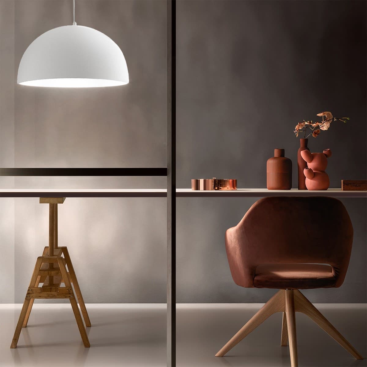 Lampada-sospensione-bianca-Gea-Luce-BONELLA-SP-cupola-moderna