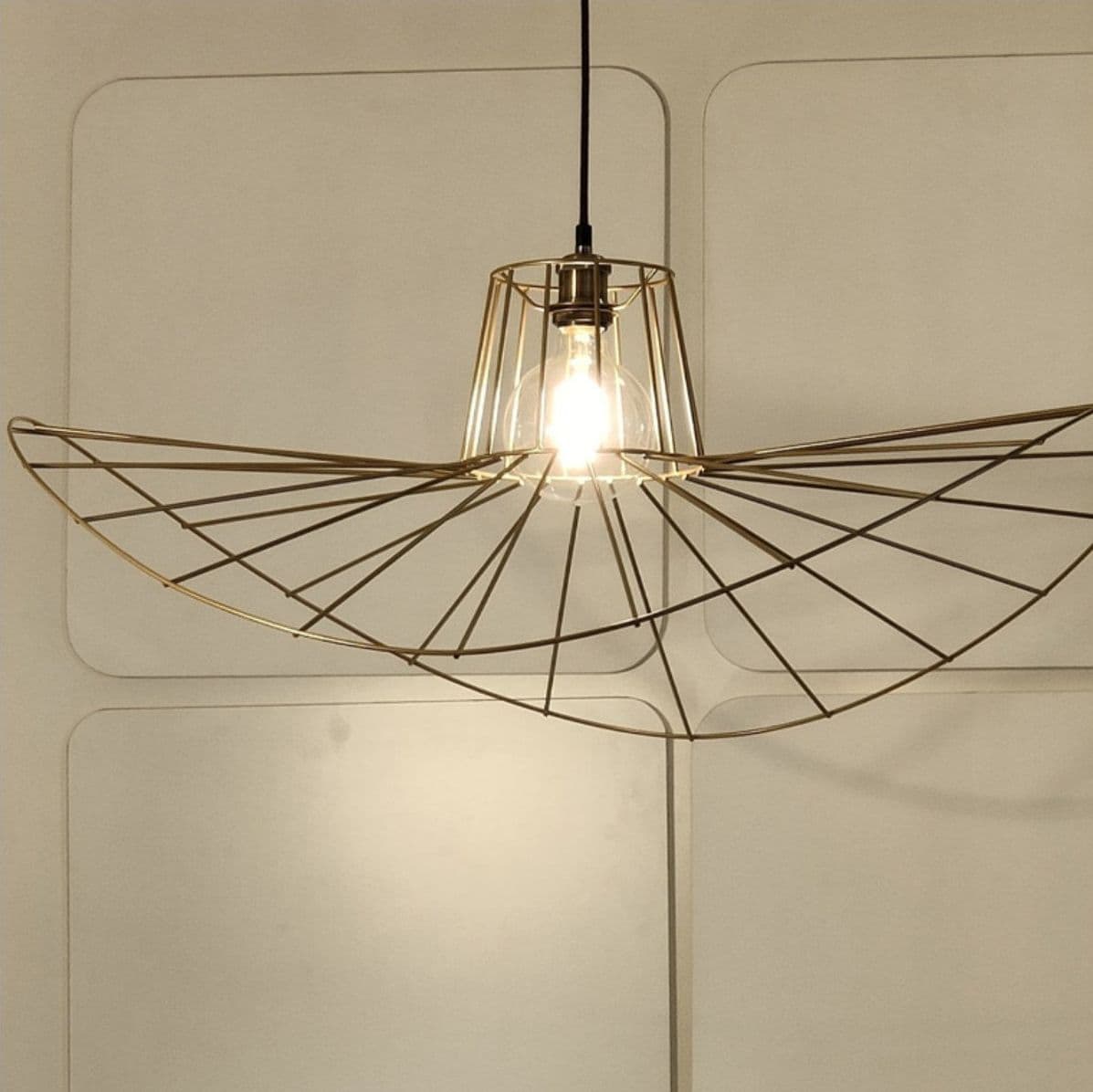Lampadario classico Illuminando SOMBRERO SP E27 LED metallo sospensione lampada soffitto – Oro satinato – moderno