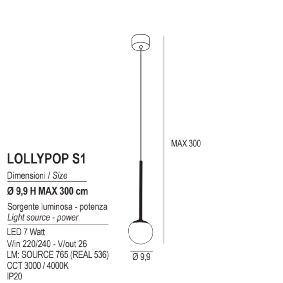 Sospensione Promoingross LOLLYPOP S1 LED CCT metallo e metacrilato - 33