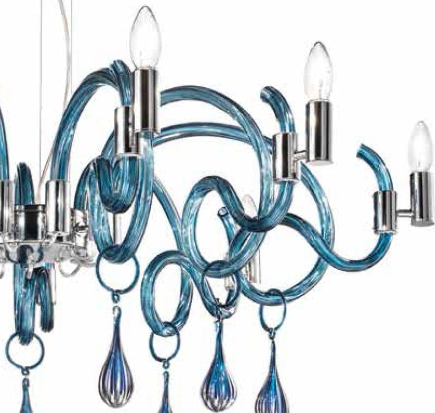 Lampadario classico Sylcom STREET 2001 6 E14 LED vetro murano sospensione – Denim Blue – cucina