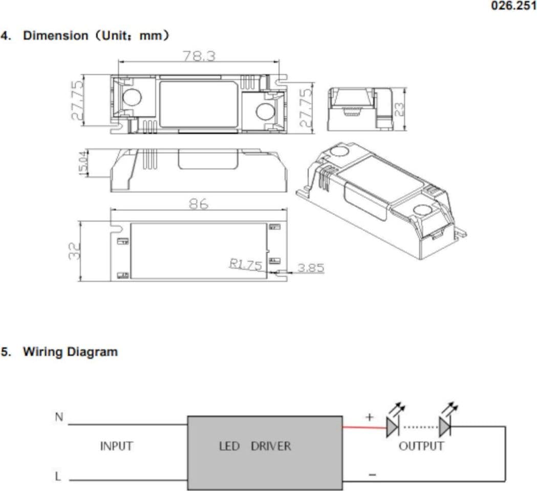 Alimentatore Belfiore 9010 026.251 trasformatore DRIVER ON/OFF min6W max8,8W 350mA - 5
