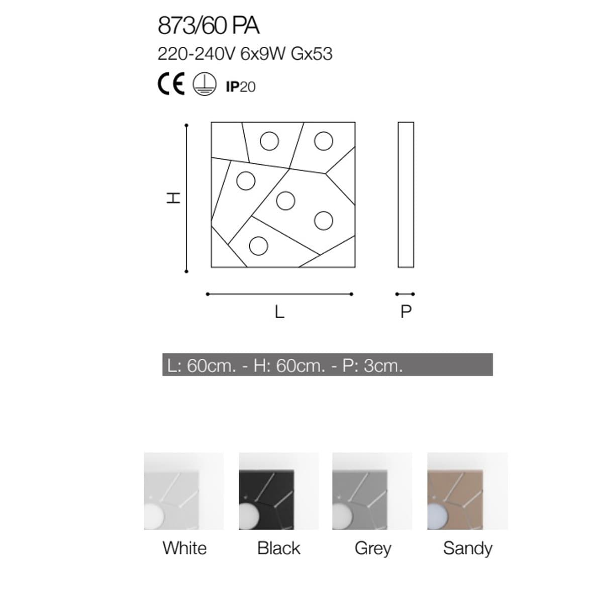 Plafoniera moderna Cattaneo STREET 873 60PA LED 9W GX53 6 luci lampada parete soffitto metallo quadrata interno - 12