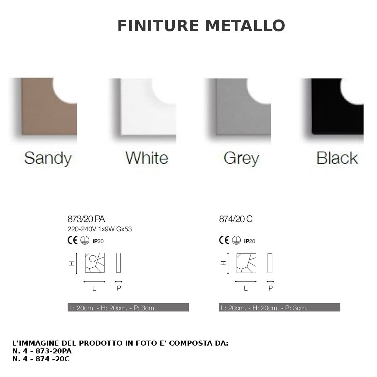 Applique moderno Cattaneo STREET SYSTEM 874 20C 873 20PA 8 LUCI 9W GX53 LED lampada parete soffitto metallo componibile - 10