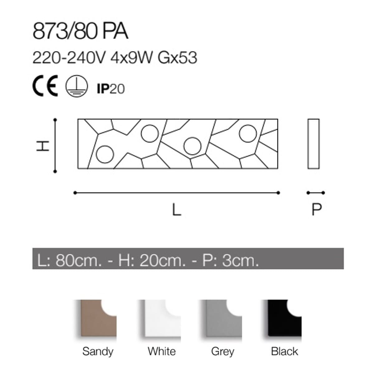 Plafoniera moderna Cattaneo STREET SYSTEM 873 80PA LED 9W GX53 4 luci lampada parete soffitto metallo rettangolare interno - 11