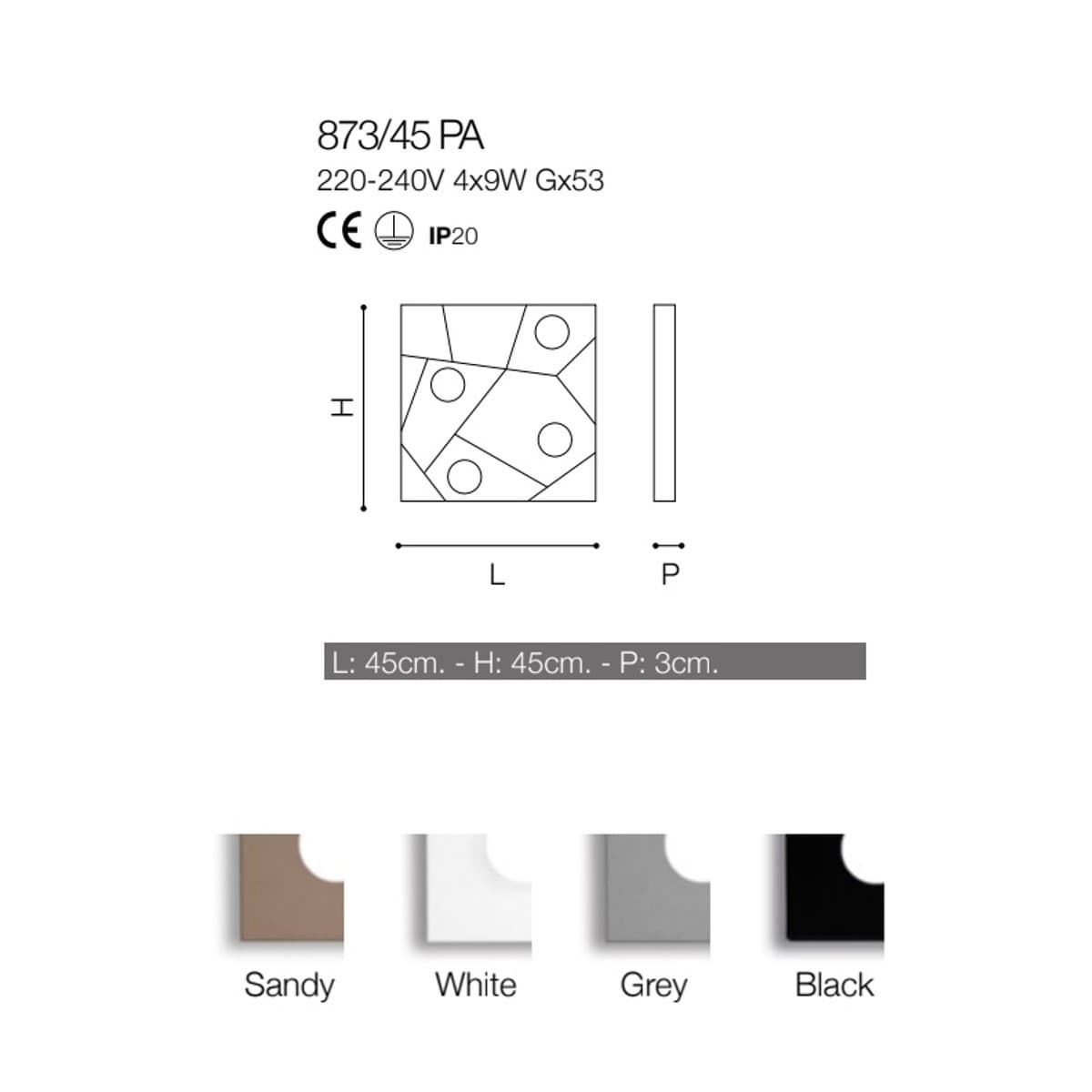 Plafoniera moderna Cattaneo STREET 873 45PA LED 9W GX53 4 luci lampada parete soffitto metallo quadrata interno - 12
