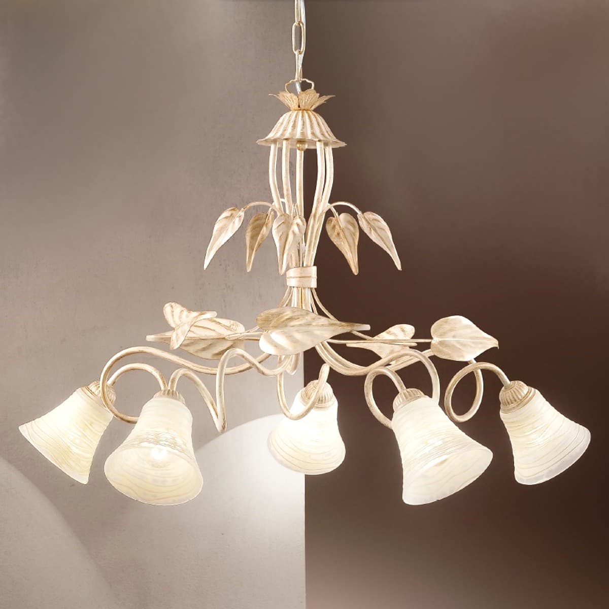 Lampadario classico Due P illuminazione TOSCA S5 E14 LED metallo vetro bianco paglierino - 7